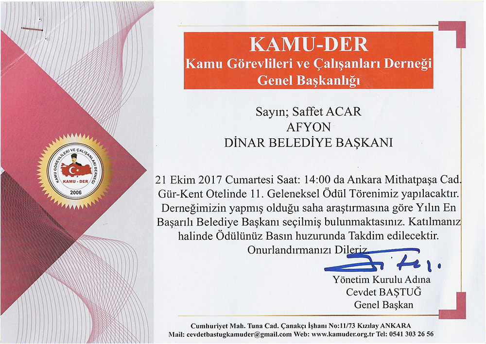 Saffet Acar Yılın Belediye Başkanı Seçildi