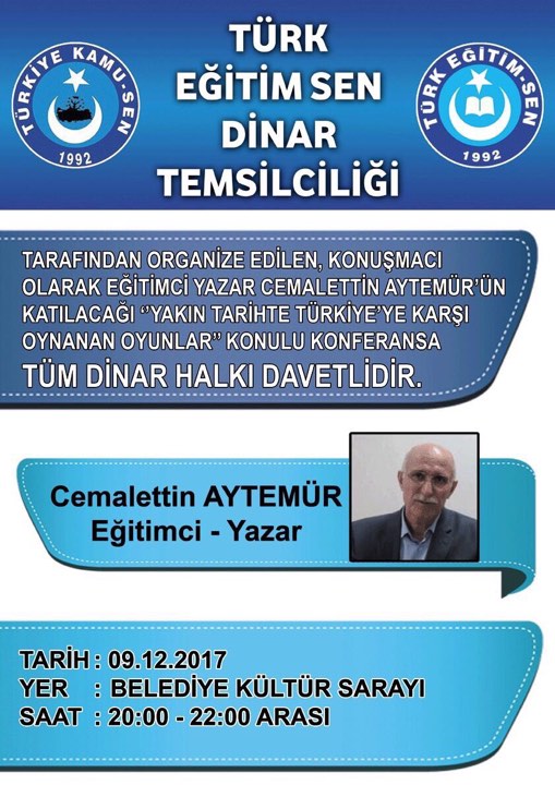 Türk Eğitim Sen Dinar Temsilciliği Tüm Dinar Halkımızı Programa Davet Etmiştir