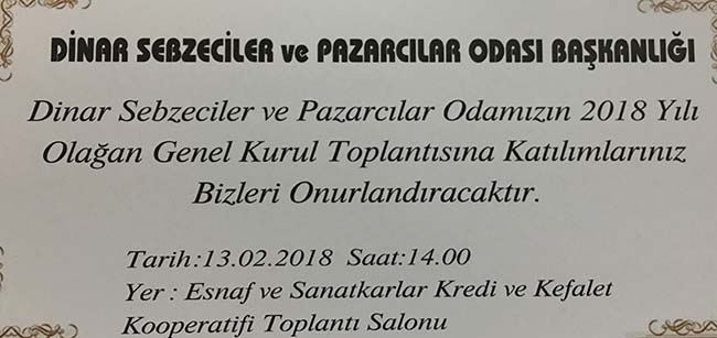 Dinar Sebzeciler Ve Pazarcılar Odası Olağan Genel Kurul Toplantısı