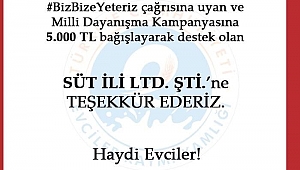 Kaymakamlıktan 5.000 TL bağış yapan SÜT İLİ Ltd. Şti. ne Teşekkür