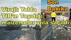 Dinar'da Virajlı Yolda TIR'ın üzerinde ki malzemeler yere saçıldı