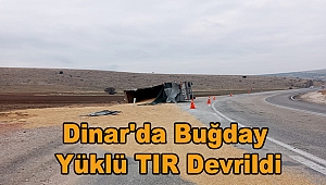 Dinar'da Buğday Yüklü TIR Devrildi