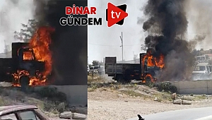 Dinar'da Kamyonet Yandı Kül Oldu