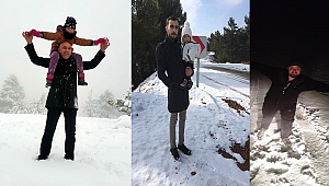 Dinarlı vatandaşlar yılın ilk kar sevincini Çamlıköy'de yaşadı