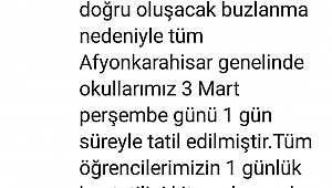 Dinar’da Okullar 1 gün süreyle tatil edildi