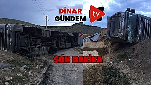 Dinar-Akçaköy Rampasında Saman Balyası Yüklü Tır Devrildi