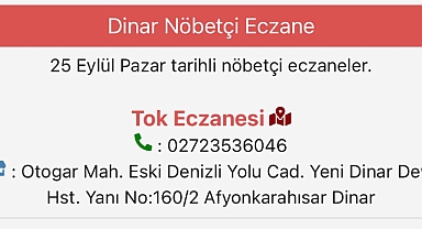 Dinar Nöbetçi Eczane Tok Eczanesi