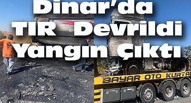 Dinar’da TIR Devrildi