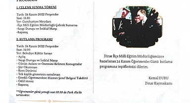 Dinar Kaymakamı Kemal Duru'nun 24 Kasım Öğretmenler Günü Mesajı