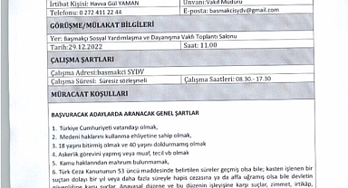 Başmakçı Sosyal Yardımlaşma Dayanışma Vakfına 1 İşçi Alacak