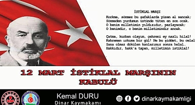 KAYMAKAMIMIZ KEMAL DURU’NUN 12 MART İSTİKLAL MARŞIMIZIN KABULÜ ve MEHMET AKİF ERSOY’U ANMA GÜNÜ MESAJI
