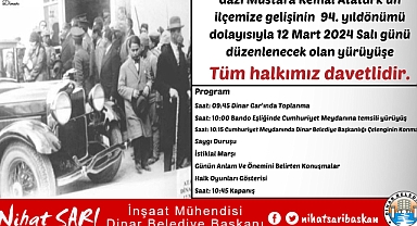 Dinar'da 12 Mart 'ta Yürüyüş Programı Yapılacaktır