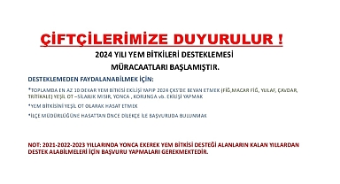 ÇİFTÇİLERİMİZE DUYURULUR !