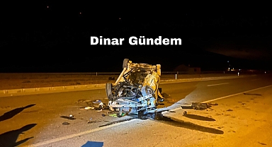Dinar Dikici Köyü mevkiinde bir otomobil takla attı