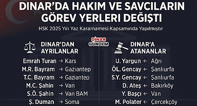 Dinar’da Hâkim ve Savcıların Yaz Kararnamesiyle Görev Yerleri Değişti