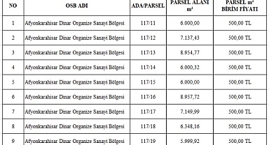Dinar Organize Sanayi Bölgesi Arsa Tahsis İlanı