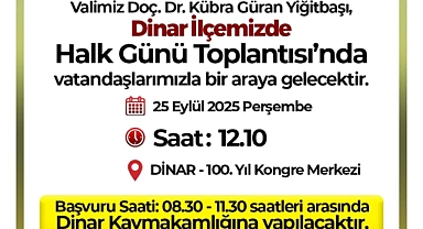 Vali Kübra Güran Yiğitbaşı Dinar’da Halkın Sorunlarını Dinleyecek